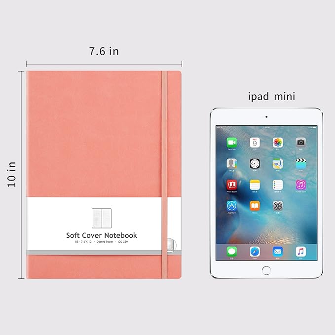 AHGXG Bullet Dotted Journal 2 Pack - B5 Large Journal Dot Grid Notebook (7.6'' X 10'') with Thick 120gsm Dot Paper, Soft Leather Cover, Total 384 Pages, Inner Pocket - BlackPink