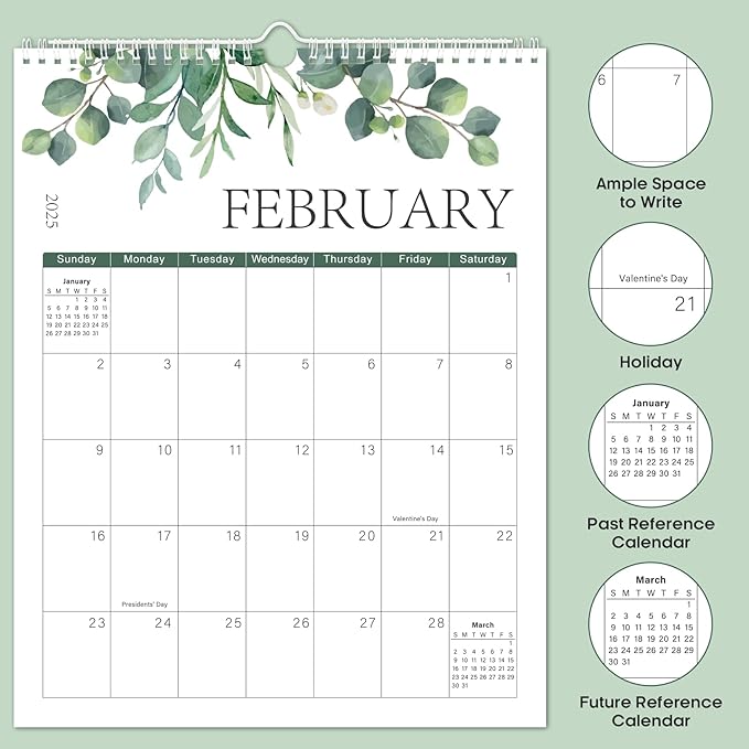 2025 Wall Calendar, Monthly Wall Calendar from January 2025 to June 2026, 14.7" x 11.5", Spiral Binding Hanging Wall Calendar, Perfect for Home or Office, Greenery Design