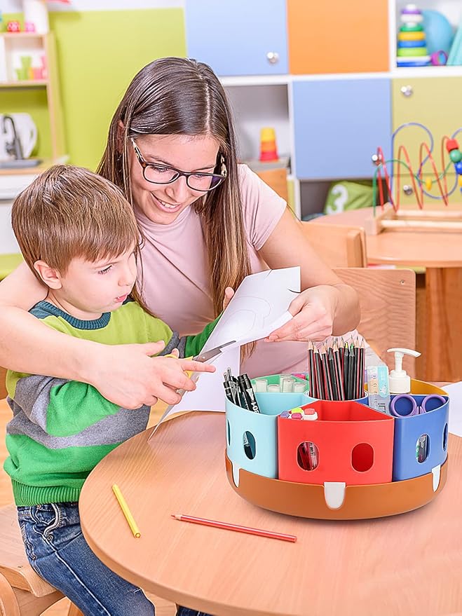 GAMENOTE Rotating Art Supplies Organizer - Lazy Susan Office School Supply for Kids Desk Organization and Storage Homeschool Craft Caddy Classroom (Large)