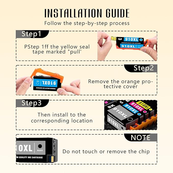 910 Ink 910XL 8020 Printer Ink Cartridges for HP 910 Ink Compatible for 910XL HP910XL HP910 Cartridges Combo Pack for 8025e 8015e 8020 8028e 8025 8035 8022 (Black, Cyan, Magenta, Yellow, 4 Pack)