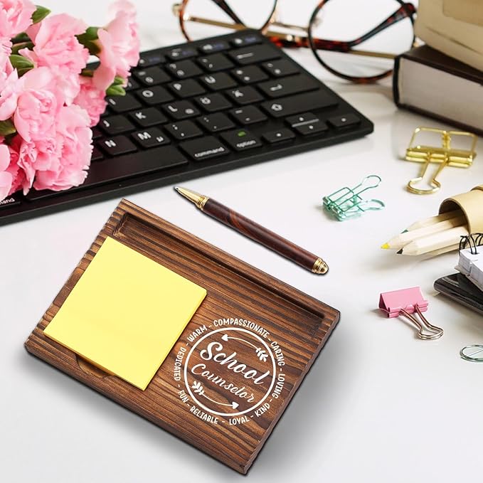 School Counselor Gift Sticky Note Holder Wooden, Thank You School Counselor Gift, Appreciation Gift for Psychology Graduate Therapist Social Worker Desk Self-Stick Note Pad Holders TZP14