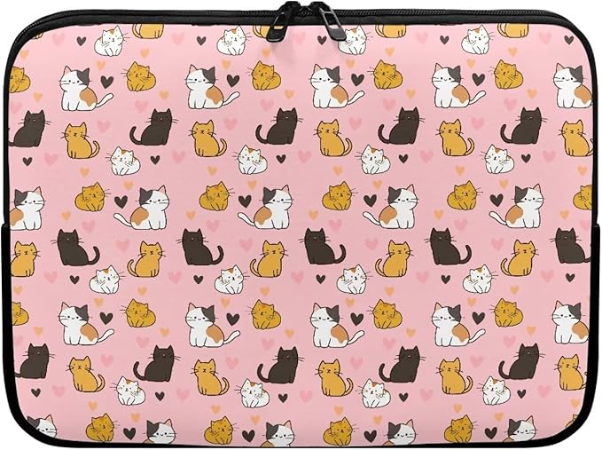 Cat Print Laptop Briefcases for Men Women, Heart Pattern Laptop Sleeve Case Water Resistant Neoprene Computer Carrying Cover 12 Inch Laptop Carrying Bag