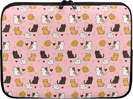 Cat Print Laptop Briefcases for Men Women, Heart Pattern Laptop Sleeve Case Water Resistant Neoprene Computer Carrying Cover 12 Inch Laptop Carrying Bag