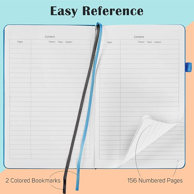 7 Pack Lined Journal Notebook, Hardcover PU Leather Notebook for Men Women, 100 GSM Thick Numbered Pages with Index Content, Inner Pockets, Bookmarks, A5 Ruled Writing Journal Bulk (Multicolor)