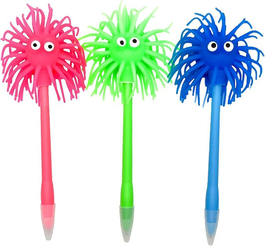 6 PCS Cute Sea Urchin Shaped Pens Soft Rubber Funny Monster Ballpoint Pens For School Christmas Office Party
