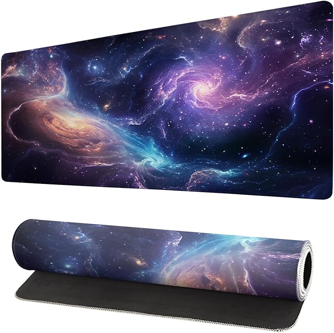 Gaming Mouse Pad Desk Pad,Extended Big Mouse Pad,31.5x11.8 Inch Long Computer Keyboard Mouse Mat Mousepad with 3mm Non-Slip Base and Stitched Edge for Gaming and Office… (Nebula)