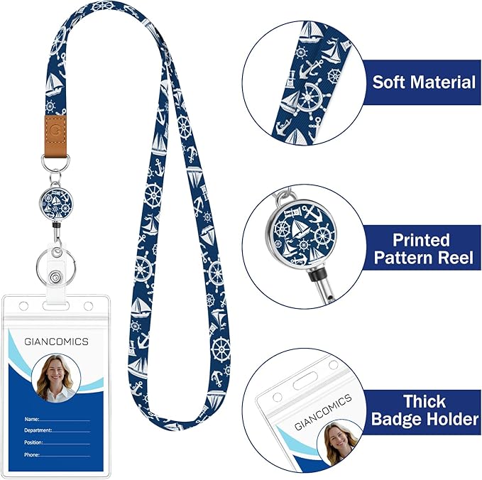 Giancomics Lanyards for Cruise Ships Cards Key, Lanyards with Retractable Badge Reel, Cute Waterproof ID Badge Holder with Lanyard Cruise Essentials Must Haves Zip Card Protector Blue Royal 2 Pack