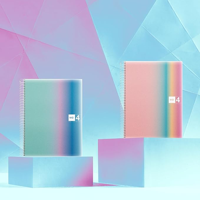 M MiquelRius, Lined 4 Subject Notebook, 11" x 8.5", 120 Perforated Sheets, Colored Sections, 3 Hole Punched,West Bay Design Cardboard Cover