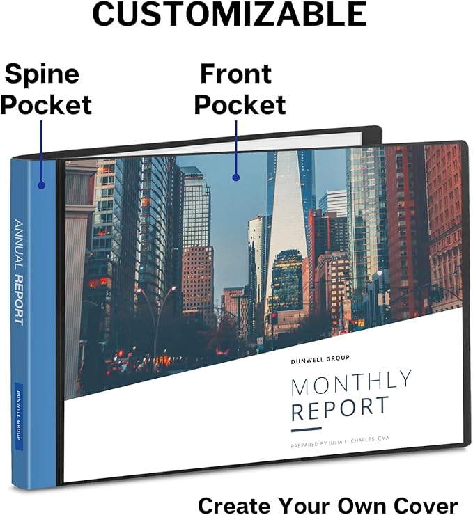 Dunwell 8.5x11 Portfolio Binder (Horizontal), Plastic Presentation Book, 24 Pockets Displays 48 Pages of Letter Size Documents, Certificates, Keepsakes, Art Portfolio Folder, Acid-Free Poly