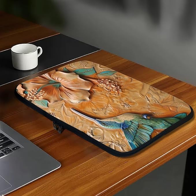 Hibiscus Hummingbird Printed Computer Case Bag for Girls Boys, Washable 12 Inch Laptop Bag Carrying Case Laptop Briefcase Neoprene with Zipper, Compatible with Various Computers, Pink