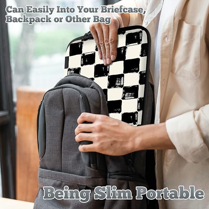 Universal Tablet Laptop Sleeve Case 10 inch, Black and White Checkered Slim Carrying Case Durable Handbag Travel Laptop Bag for 7 to 10-inch Laptops/Notebook/Kids Tablet/ipad/eBook Readers