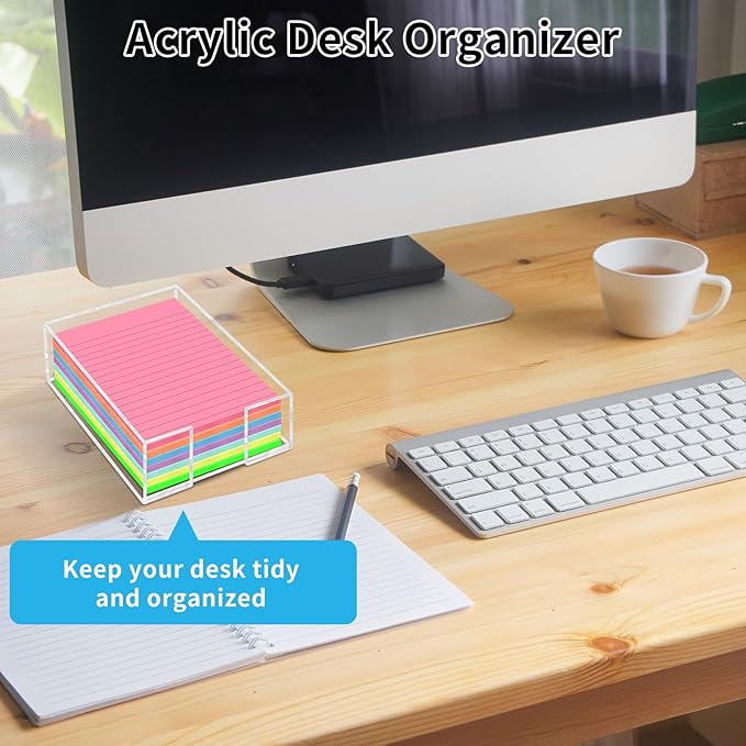 Acrylic Sticky Note Holder - 4 x 6 Inch Post It Note Holder, Crystal Clear Sticky Note Dispenser for Dorm Room Home and Office Acrylic Desk Organizer