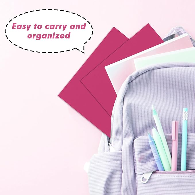 Two Pocket Folders, RAZCC 50 Pack 2 Pocket Folders Fit Letter Size Paper, Paper Folders with Pockets for School Office Business Home, Magenta