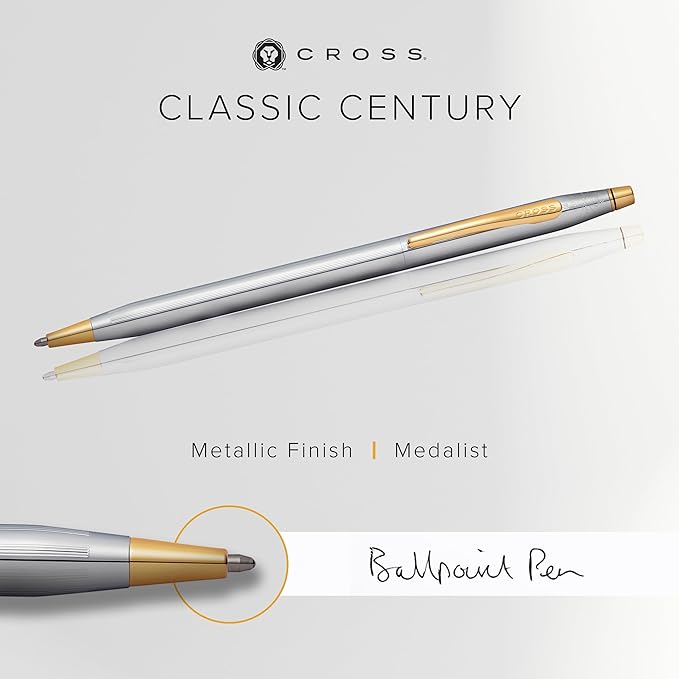 Cross Classic Century Refillable Ballpoint Pen, Medium Ballpen, Includes Luxury Gift Box - Medalist Chrome
