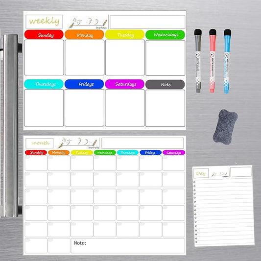 Magnetic Dry Erase Calendar for Refrigerator，Fridge Calendar Magnet Combo - Ideal for Dry Erase, Magnetic Calendar, and Home Decor, White