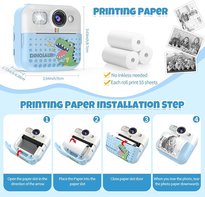 Kids Camera,Toddler Camera Instant Print Toys,1080P Children Printable Camera, Selfie Camera Christmas Birthday Gifts for Girls Boys Age 3-10 with 3 Roller Photo Paper