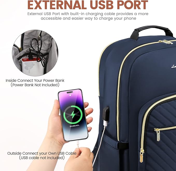 LOVEVOOK Laptop Backpack for Women 17.3 inch,Cute Womens Travel Backpack Purse,Professional Laptop Computer Bag,Waterproof Work Business College Teacher Bags Carry on Backpack with USB Port,Navy Blue