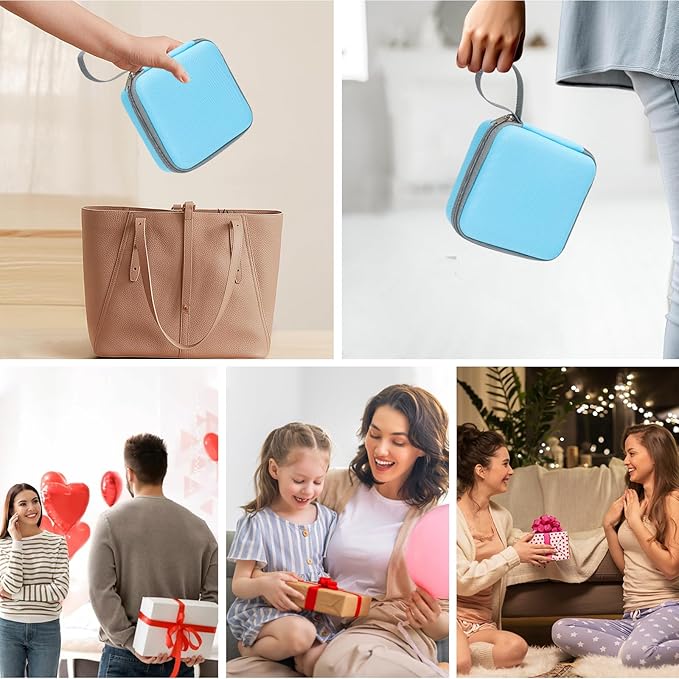 QYCHHJ Carrying Case for Phomemo T02/Memoking/HUIJUTCHEN Mini Sticker Printer, Portable Hard Travel Case for Label Maker, Thermal Printer Paper, Blue