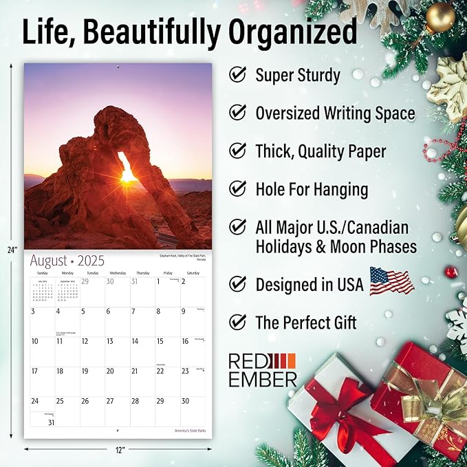RED EMBER America's State Parks 2025 Wall Calendar 12 Month | 12" x 24" Open | Thick & Sturdy Paper | Giftable | Calendar 2025