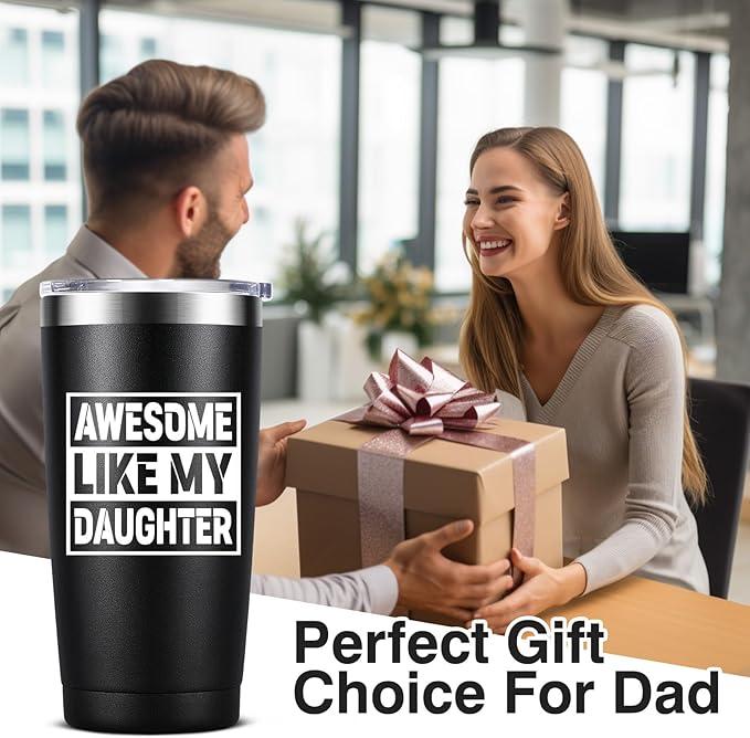 Dad Gifts from Daughter, Dad Birthday Gift, Fathers Day Christmas Birthday Gifts for Dad, Cool Gifts for Dad, 20oz Stainless Steel Insulated Dad Tumbler, Black