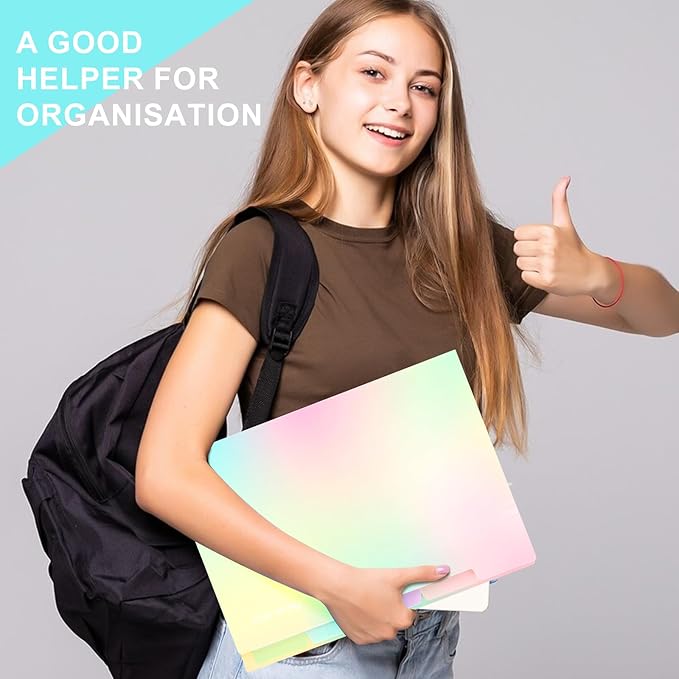 Ddaowanx Expanding File Folder, Letter A4 Size Accordion Plastic File Organizer, 5 Pocket Folders for Documents, Aesthetic Folder with Labels, Paper Organizer for School Office (Aurora Green)