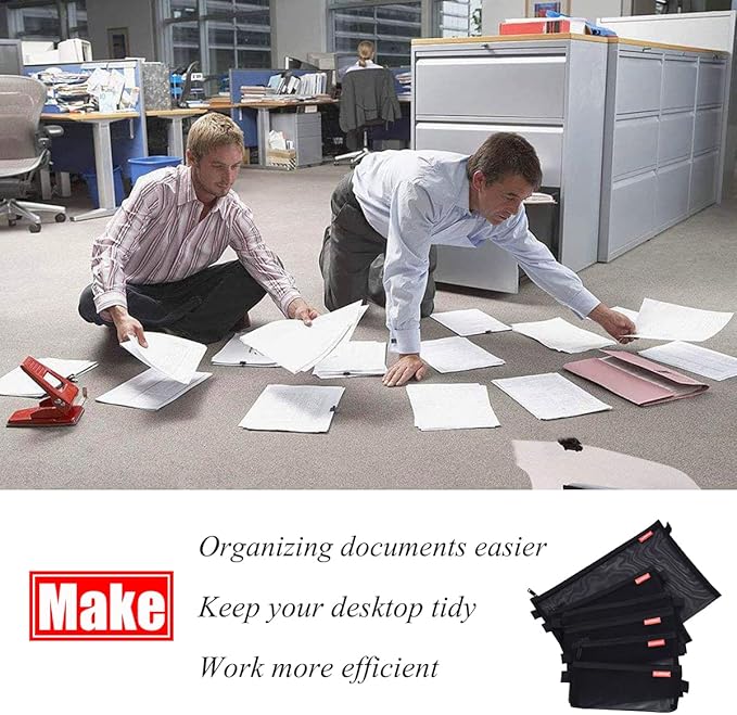 Pendancy Mesh Zipper Pouch 5pcs Lightweight Nylon File Folders Document Organizer Cosmetic Bags Accessories Storage for Travel and Office Supplies (Black, A4 A5 A6)