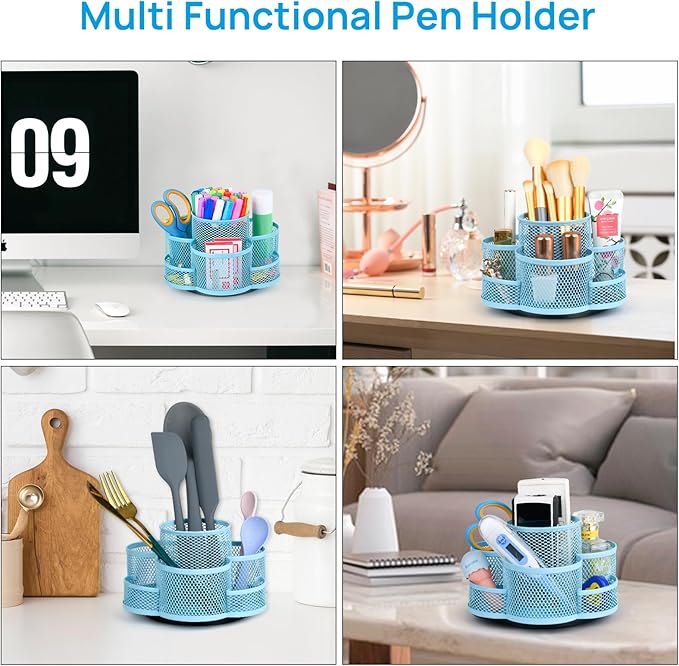 Pen Holder for Desk, Rotating Pencil Holder, Cup Holder for Desk Office Pen Organizer in Blue