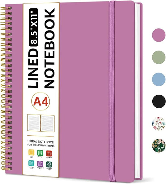 Taja Spiral Lined Notebook, 8.5"x11" Notebooks for Work, Large A4 Journal for Women & Men, College Ruled Journaling Notebook for Writing, Plastic Cover Spiral Journal, Purple