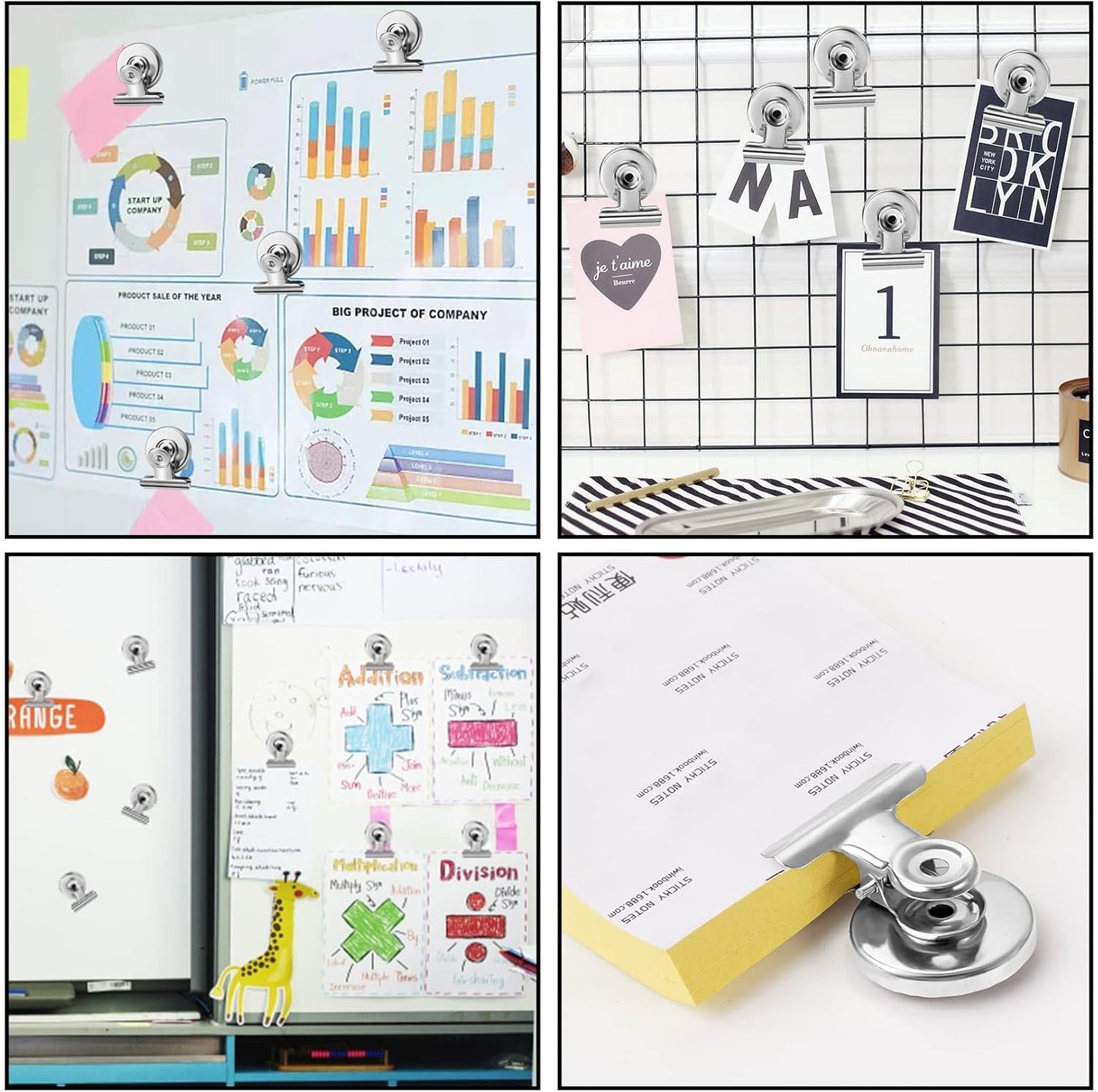 FINDMAG 48 Pack Magnetic Clips for Photo and Picture Display, Strong Scratch-Free Fridge Magnets, Heavy Duty Metal Clips for Picture Hanging, Kitchen, Office, Whiteboard, Silver.