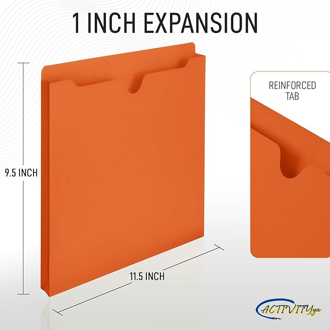 Orange File Jackets, 1 Inch Expansion, Letter Size, Reinforced Straight-Cut Tab, 6 Pack