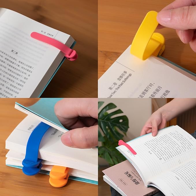 3Pcs Automatic Bookmark, Silicone Smart Book Marks for Reading Women, Men, Kids,Cute Unique Book Markers Bookmark Clip Reading Accessories Gifts for Book Lovers (1 Yellow+1 Red+1 Blue)