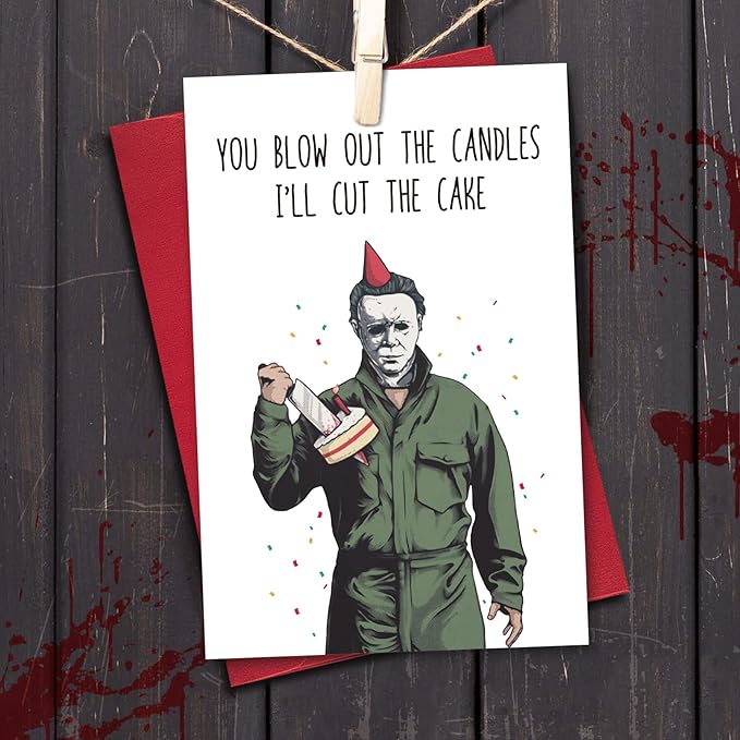Ogeby Halloween Michael Myers Birthday Card Gifts, Horror Movie Killer Bday Card for Men Women, Creep Funny Bday Card for Him Her