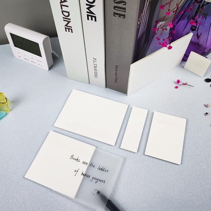 Transparent 650 Sheets, Clear, See Through Invisible Translucent Sticky Notes for School, Office 13 Packs, (1.5"x1.5" , 3"x1" , 3"x2" , 3"x3", 3"x4" ,3"x5")