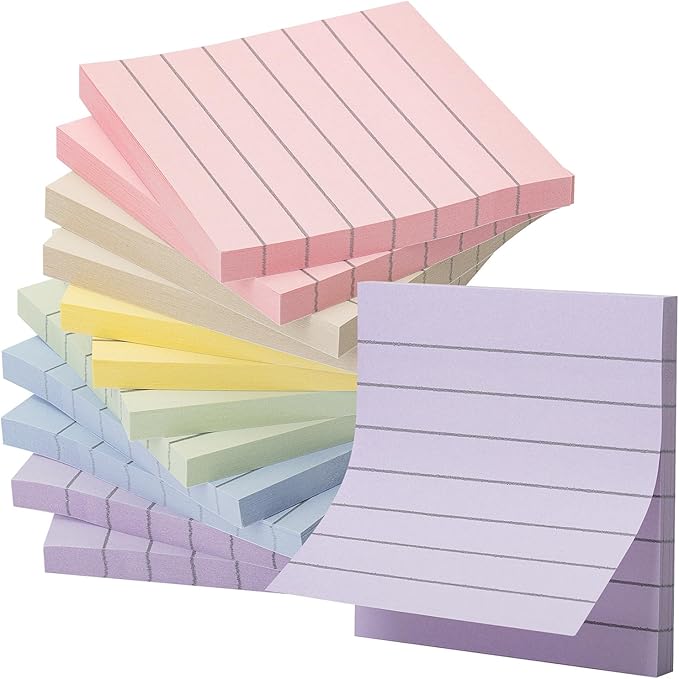 Mr. Pen- Lined Sticky Notes 3x3, 12 Pads, 720 Sheets in Total, Morandi Colors, Sticky Notes with Lines, Sticky Note Pads, Sticky Pads, Sticky Notes Lined, Colorful Sticky Notes, Mr Pen Sticky Notes