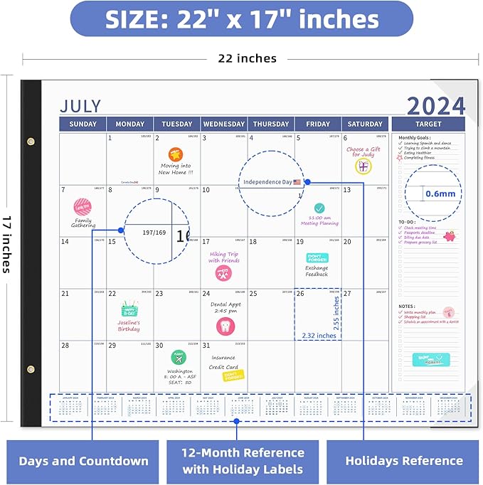 Ospelelf Desk Calendar 2024-2025 Large 22'' x 17'' Calendar 2024 Monthly Desktop Calendar, 18 Month Calendar, Use July 2024 - Dec 2025