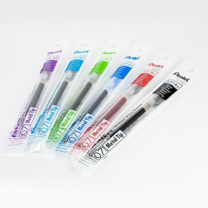 Pentel Refill Ink - For EnerGel Gel Pen, 0.7mm Metal Tip, Medium, Assorted Color Inks, Pack of 6 Refills (LR7-6M)