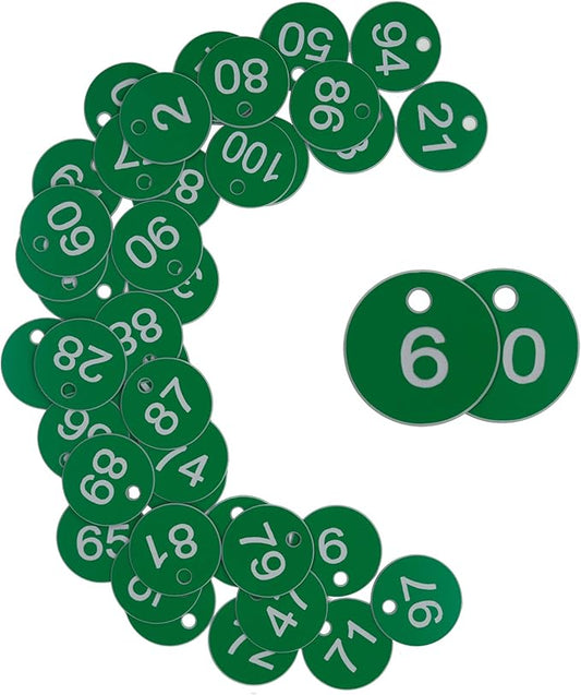 StayMax Plastic ID Number Tags Engraved Tags Key Tags Without Key Rings (101-200, Green)