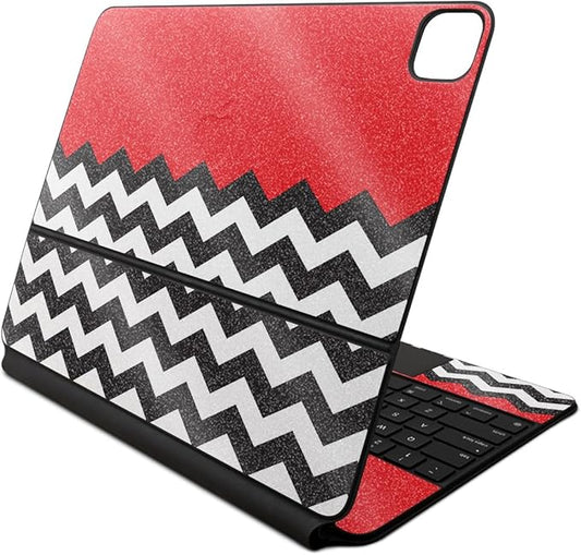 Glossy Glitter Skin Compatible With Apple Magic Keyboard for iPad Air 13-inch (M2) 2024 - Red Chevron - Premium 3M Vinyl Protective Wrap Decal Cover - Easy To Apply | Crafted in the USA by MightySkins