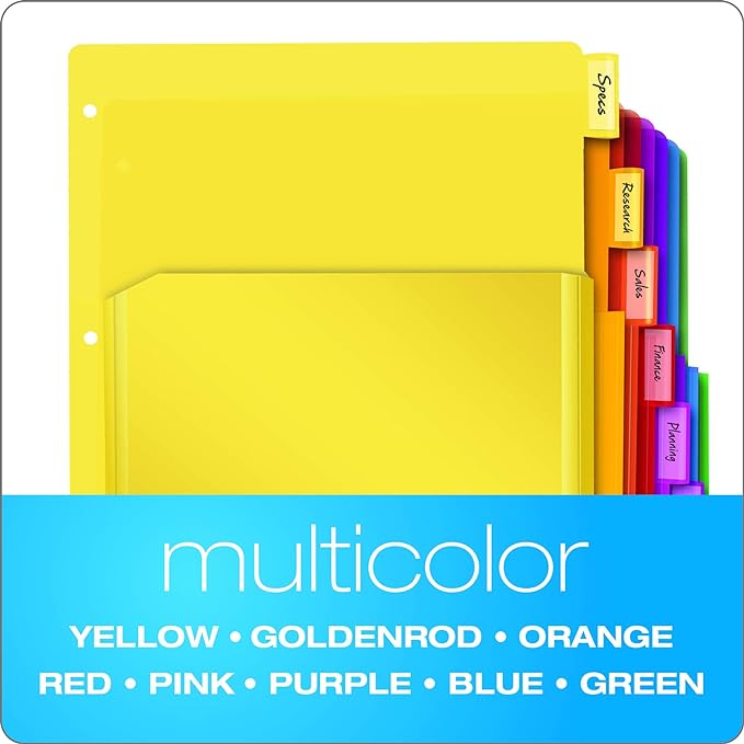 Oxford Expanding Plastic Binder Dividers, Divider for 3 Ring Binder, Flexible Front Expanding Pockets, 8 Tab, Insertable Multicolor Tabs, Letter Size, 3 Sets (89605)