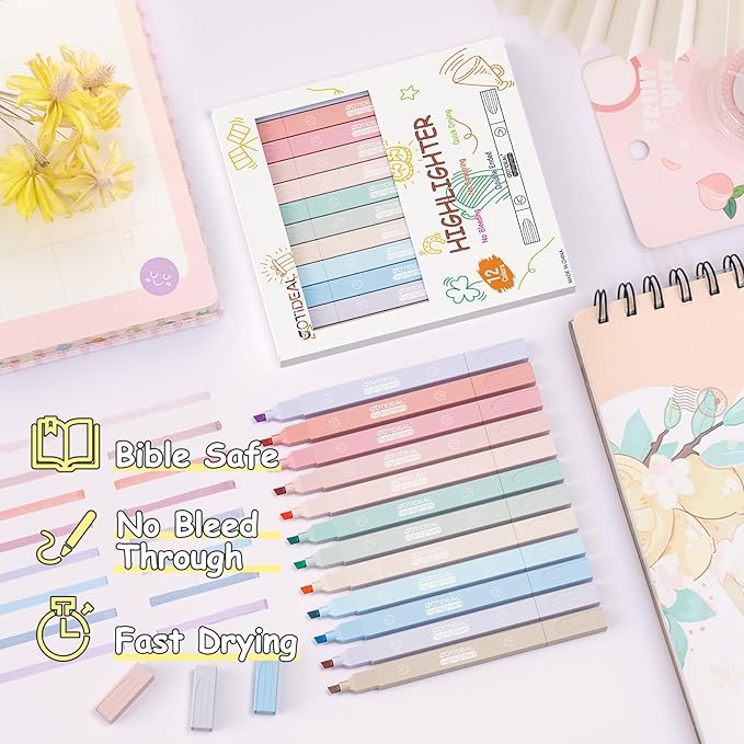 GOTIDEAL Aesthetic Cute Pastel Highlighters set, Dual tip 12 Pack No Bleed Bible Highlighters for office, School study accessory supplies