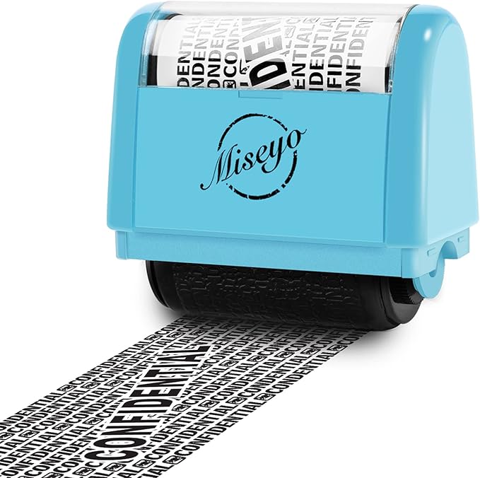 Miseyo Wide Roller Stamp Identity Theft Stamp 1.5 Inch Perfect for Privacy Protection - Blue