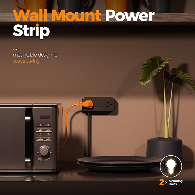 Black Extension Cord 5 Ft, Flat Surge Protector Power Strip with 4 Wide Spaced AC Outlets with 3 USB Ports (1 USB C), Ultra Thin Flat Plug with Surge Protection Desktop Organizers and Accessories