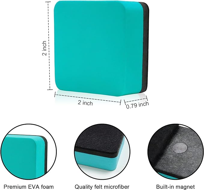 Mini Dry Erase Erasers, IHPUKIDI 48 Pack Magnetic Whiteboard Dry Erasers Chalkboard Cleaner Wiper for Kids and Classroom Teacher Supplies, Home and Office (2 x 2 Inch) Green