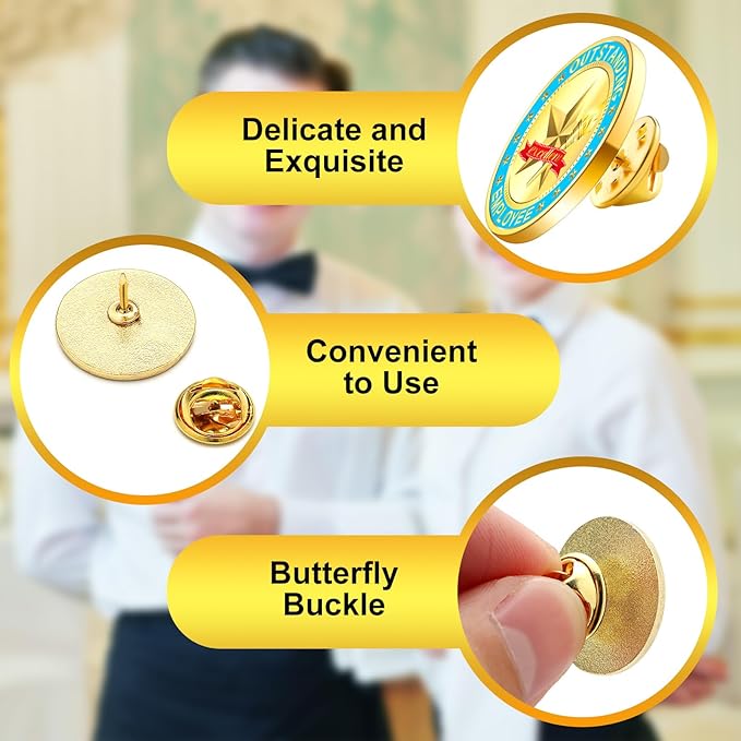 Lyrow 50 Pcs Outstanding Employee of The Month Lapel Pin Excellence Plated Enamel Reward Pin Team Gifts for Employees (Stylish Color)