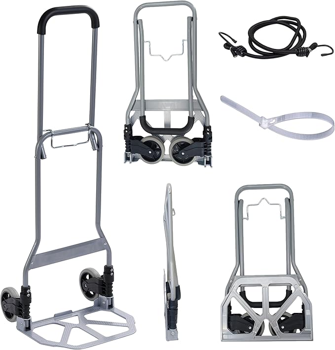 Folding Hand Truck, 165lbs Load Luggage Cart with Silent Wheel, Light Weight Portable Folding Dolly Multi-fuctional Foldable Hand Cart Heavy Duty Utility Cart for Home Office & Travel Use