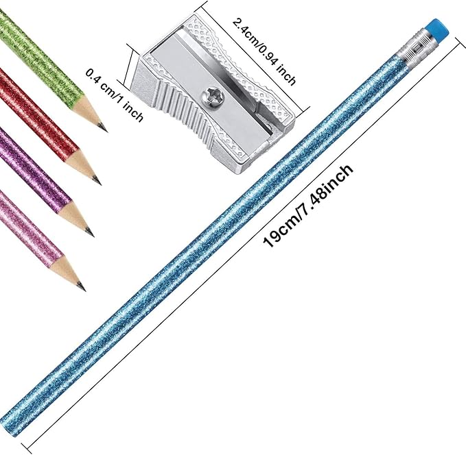 Outus 34 Pieces Glitter Pencils with Eraser Wood Colorful Pencils and Sharpeners for Graduation Kids Writing Painting