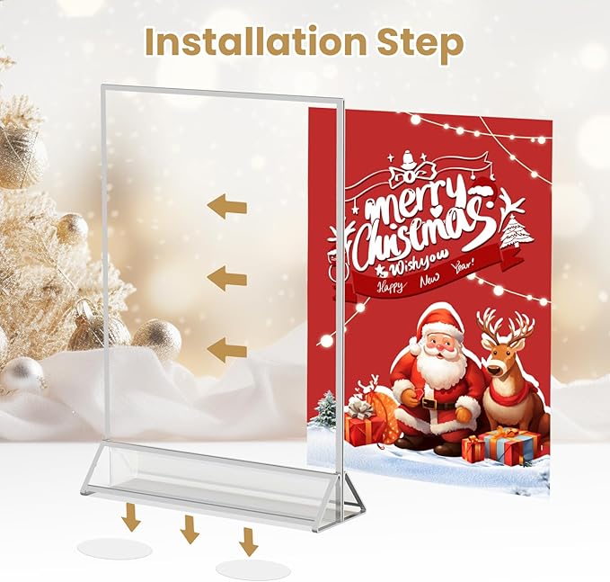 8.5X11 Sliver Frames Acrylic Sign Holder Double-Sided Sliver Picture Frames for Menu Holder Wedding Table Number Holder Christmas Photo Frames with Removable Sticky Dots -6 Pack