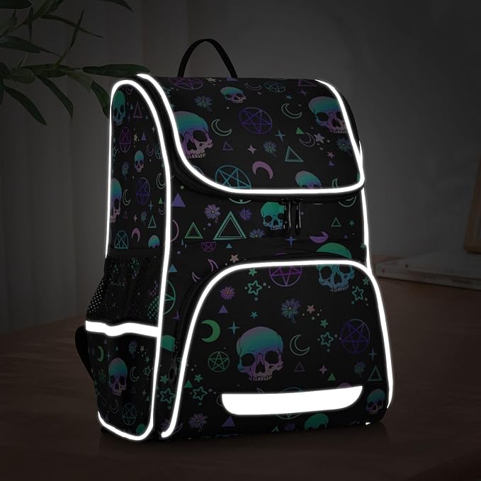 Magic Skull Backpack with Reflective Strip for Kids Boys Girls Elementary School Bag Removable Chest Strap