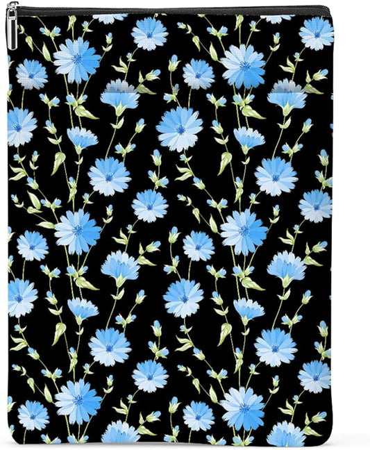 Blue Flower Pattern Book Lovers Gifts Waterproof Book Sleeve Book Pouch Book Protector with Zipper and Front Pocket BookCover Case for Women Best Friend Grandma Book Accessories Book Club Gifts