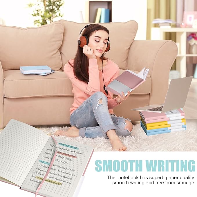 Lined Journal Notebook, 10Pack(Pink), 160 Pages, Medium 5.7 inches x 8 inches - 100 gsm Thick Paper, Hardcover